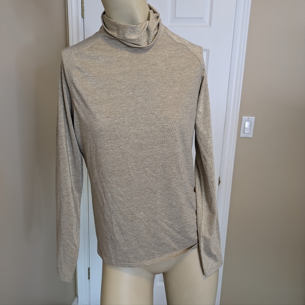 Amina Rubinacci Long Sleeve Beige Turtle Neck Blouse Sparkle Women's 46 XL